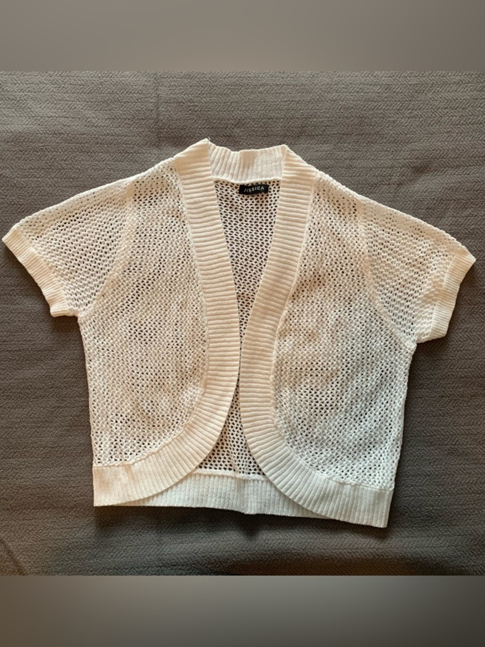 Jessica Cream Open-Weave Short Sleeve Cardigan